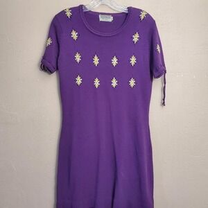 vintage Purple and yellow daisy embroidered dress